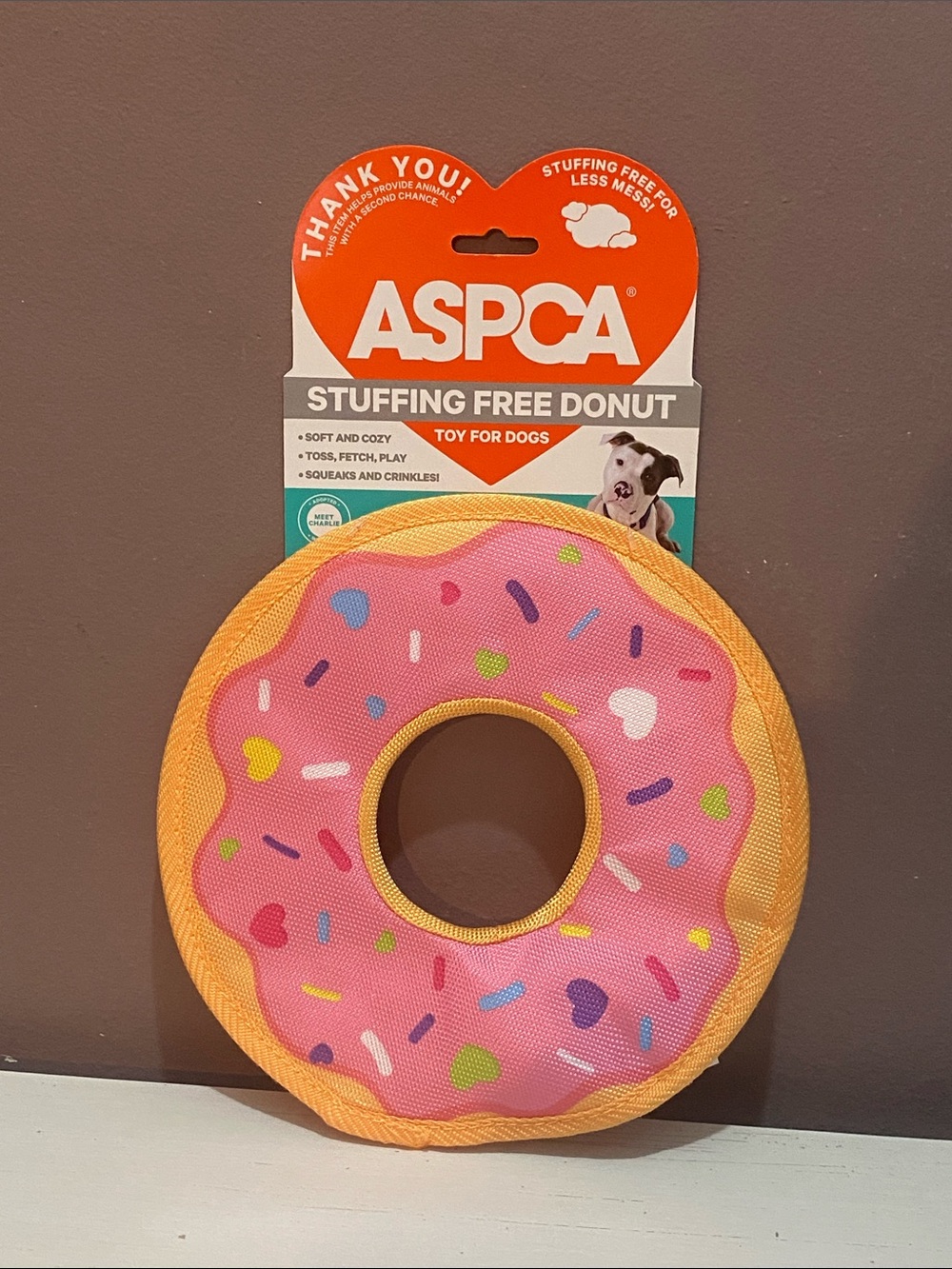ASPCA - Pink Frosting Donut Dog Toy Stuffing Free